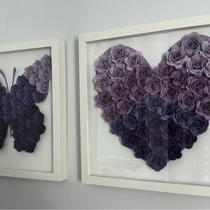 Framed Purple Rose Heart and Butterfly Wall Art